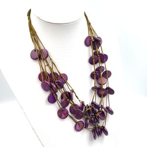 Multi-Strand Purple Wooden Beads on Rope Necklace